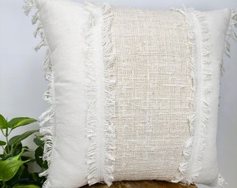 CHAIR CUSHION COVER, Coastal Pillow Cover, Natural Pillow Cover, Cream Cushion Cover, Boho Knitted Pillow, Natural Throw Case, Cotton Pillow