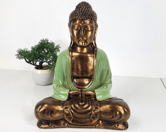 MEDITATING BUDDHA STATUE, Serene Buddha Statue, Golden Buddha Sculpture, Sitting
