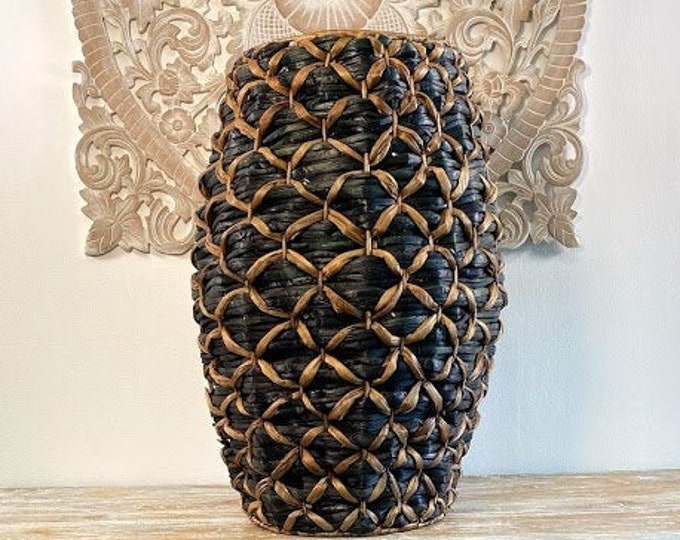 BLACK RATTAN BASKET, Wicker Laundry Hamper, Tall Rattan Storage Basket