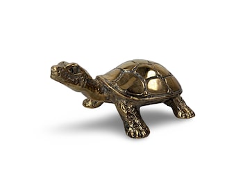 BRASS TURTLE FIGURINE, Vintage Brass Turtle, Turtle Knick Knack, Turtle Trinket, Turtle Ornament, Brass Tortoise, Solid Brass Turtle Decor