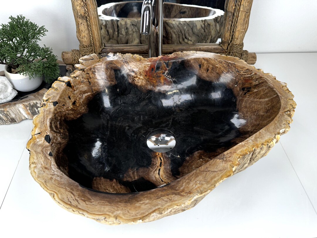 RUSTIC PETRIFIED WOOD Sink, Organic Bathroom, Bathroom Wood Sink