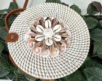VINTAGE RATTAN BAG, Jute Shell Purse, Shell Woven Bag, Boho Rattan Purse