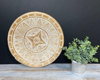 Hand-Carved Palm Wood Plate: Coastal Decor Tray (17in)