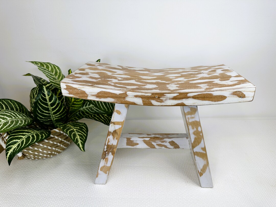 ACCENT CHILDS STOOL, Spotted Wood Stool, Wood Foot Rest, Garden Stool