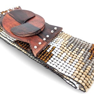 Vintage Boho Beaded Belt Wooden Buckle Wide Tribal Southwestern Stretch One Size Vintage Boho Beaded Belt Wooden Buckle Wide Tribal  main image 4