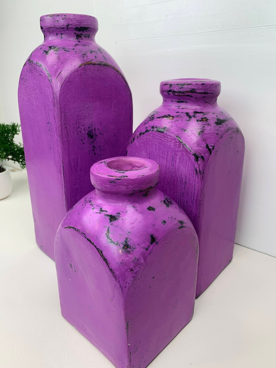 PURPLE POTTERY VASE Set , Purple Vase Set, Purple Ceramic Vase Set, 3