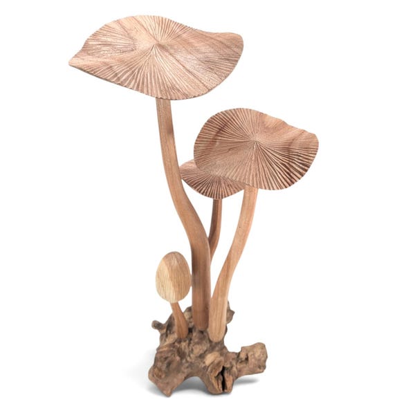Mushroom Cluster Decoration, Sculptural Mushroom Decor, Wood Base Fungi Statue
