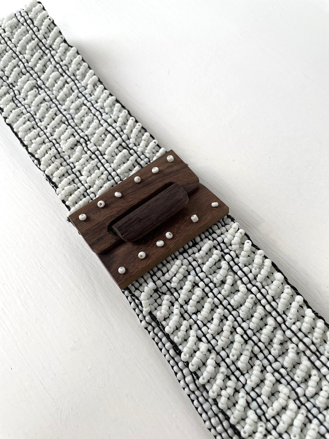 WHITE STRETCH BELT Women's Vintage Beaded Belt Hand Etsy