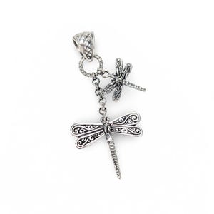 Indonesian Sterling Silver Dragonfly Pendant: Double Dragonfly Medallion