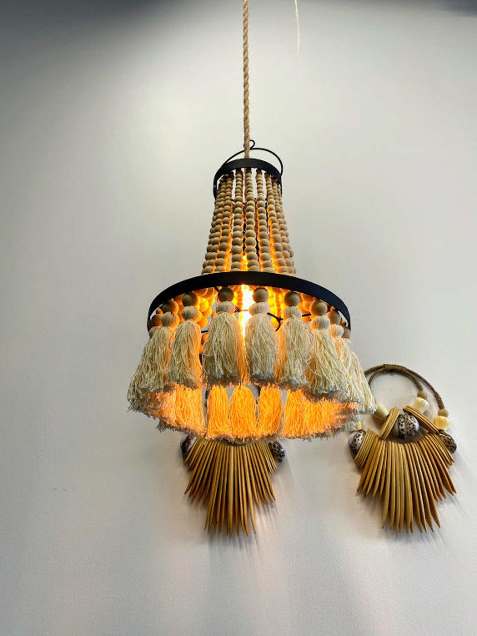 BEAD and FRINGE Light Fixture Hanging Tassel Light Geometric Etsy