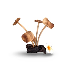 TEAK MUSHROOM FIGURINE, Nature Wood Carving, Wooden Mushrooms Art, Rustic Mushrooms,  Hand-Carved Wood Mushroom, Decorative Teak Mushroom