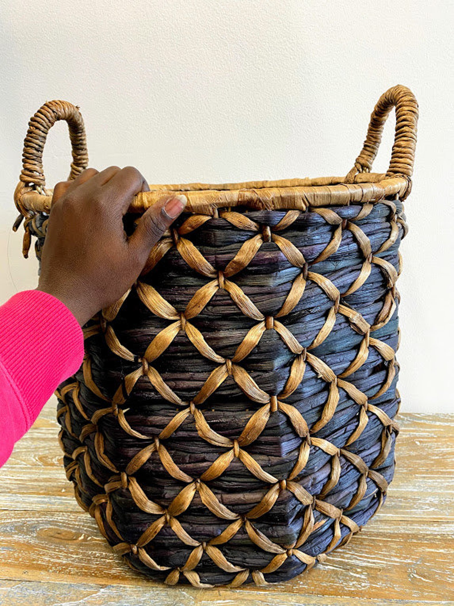 BLACK RATTAN BASKET Ethnic Baskets Tassel Storage Basket Etsy