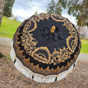 BALI TASSEL UMBRELLA, Balinese Umbrella, Wedding Umbrella, Fringe Umbrella, Asian Umbrella, Shade Umbrella, Garden Umbrella, Black Umbrellas