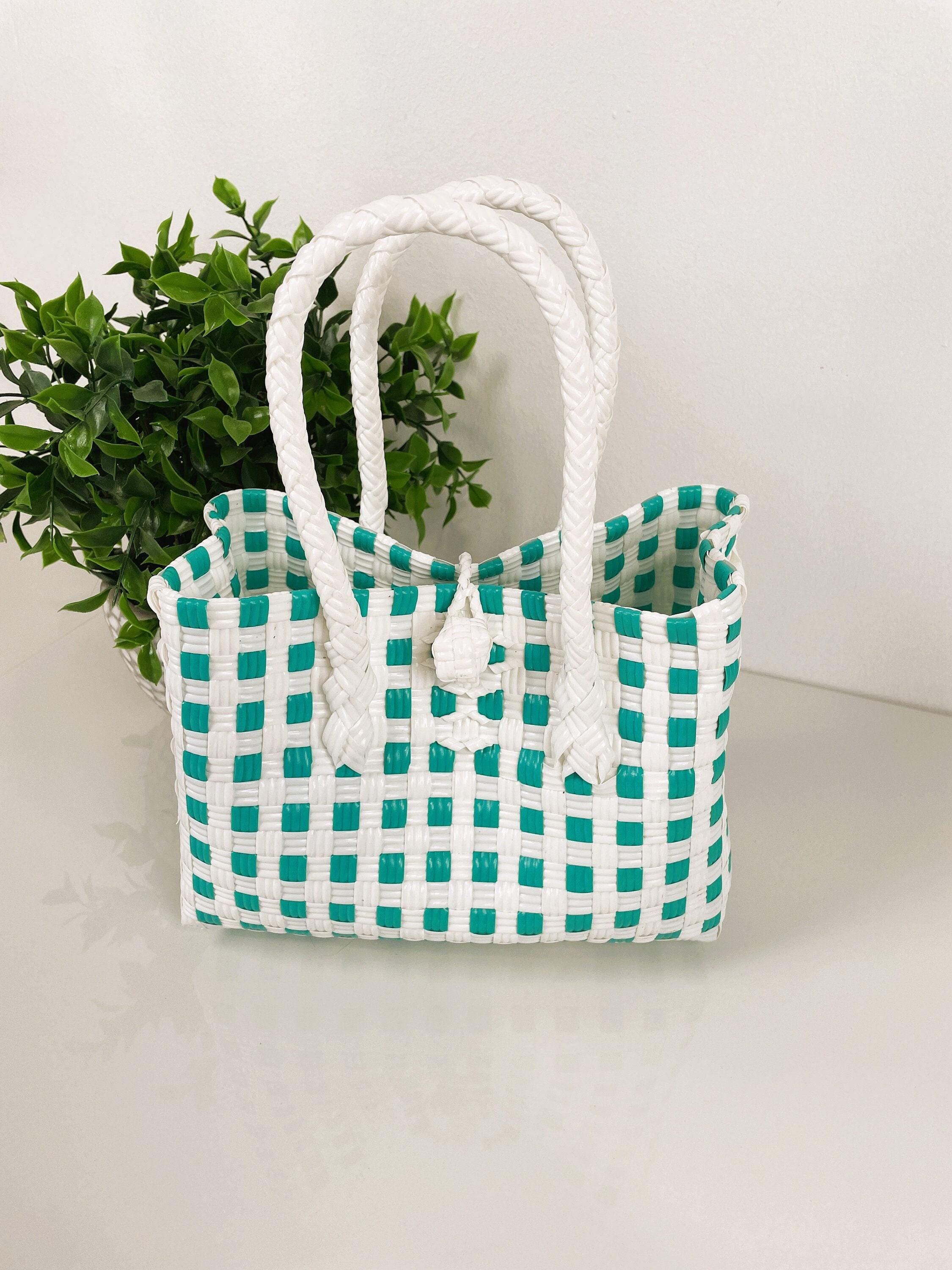 SMALL TURQUOISE HANDBAG, Fashionista Handbag, Petite Summer Handbag, Luxury Woven Bag, Kids Tote Handbag, Woven Water Resistant Handbag