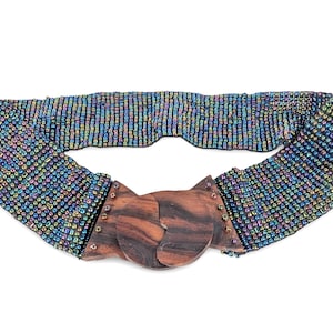 Y2K Vintage Handmade Wood Beaded Belt, Elastic Wood Buckle Wood Clasp Beaded Belt - Etsy main image 2