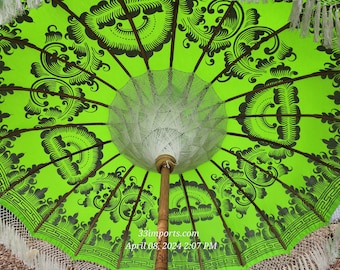 GREEN BALI UMBRELLA, Beach Umbrella, Wedding Umbrella, Bali Umbrella, Asian Umbrella, Shade Umbrella, Garden Umbrella, Umbrella With Tassels
