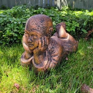 MONK GARDEN ORNAMENT, Monk Lawn Statue, Monk Yard Ornament, Zen Garden Statuette, Pondering Monk Sculpture, Stone Monk Ornament, Monk Figure