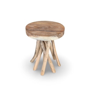 HAND CARVED TEAK Table, Primitive Side Table, Live Edge Stool, Accent Root
