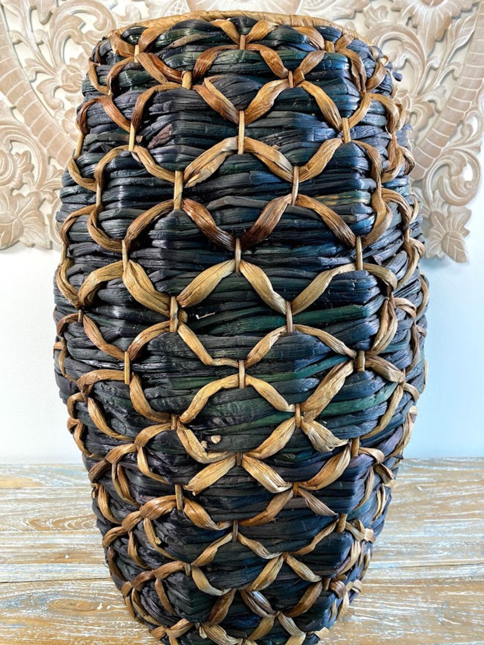 BLACK RATTAN BASKET Wicker Laundry Hamper Tall Rattan Etsy