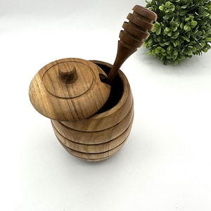 TEAK HONEY JAR, Wood Honey Dipper, Honey Dispenser, Bali Honey Jar, Teak Honey Pot, Artisan Honey Jar, Rustic Honey Jar, Hand Made Syrup Jar