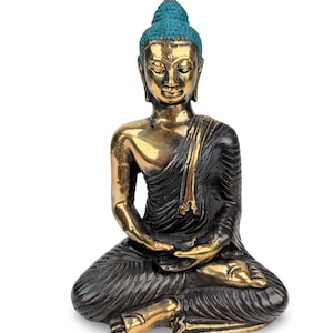 Handmade Brass Meditating Buddha Sculpture - 5.5&quot; Long