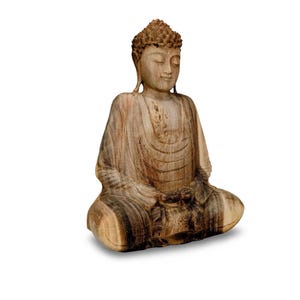Handcrafted Teak Wood Meditating Buddha Sculpture: Asian Zen Decor