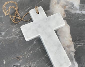 Hanging Marble Cross: Boho Religious Home Decor