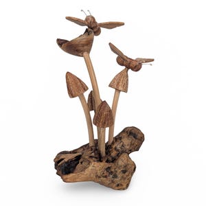 CARVED MUSHROOM SCULPTURE, Nature wood Carving, Wooden Mushrooms Art, Rustic Mushrooms,  Hand-Carved Mushroom, Decorative Mushroom