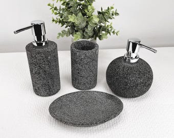 BATHROOM ACCESSORY SET, Housewarming Gift Set, Wedding Gift for Couple, Beach Home Bathroom Decor, Coastal Bathroom Accessories, Lava Stone