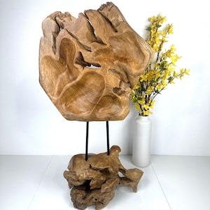 Abstract Teak Wood Sculpture: Natural Tabletop Decoration