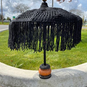 BLACK MACRAME UMBRELLA, Balinese Umbrella, Bali Umbrella, Table Top Umbrella, Boho Umbrella, Decorative Umbrella, Macrame Accent, Parasol