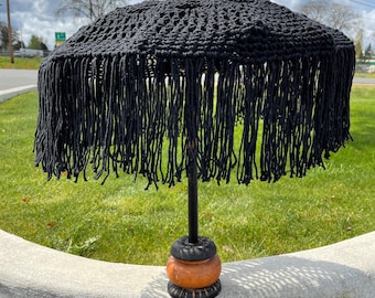 BLACK MACRAME UMBRELLA, Balinese Umbrella, Bali Umbrella, Table Top Umbrella