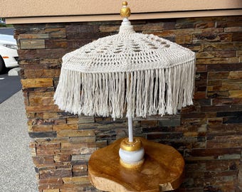 MACRAME TABLETOP UMBRELLA, Balinese Umbrellas, Wedding Umbrella, Boho Umbrella, Beach Table Decor, Summer Table Decor, Spring Table Decor