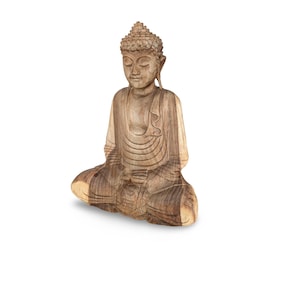 Hand Carved Teak Wood Buddha Statue - Zen Home Decor (17&quot;)