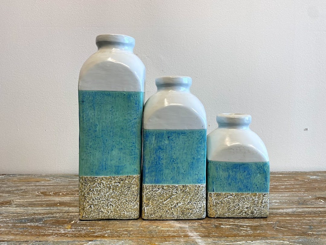 BLUE CERAMIC VASE Set 3PC Ceramic Vase Set Indoor Decorative Etsy