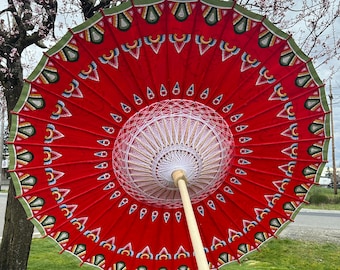 BALI BOHO WAX Umbrella, Asian Large Parasol, Red Pool Umbrella, Boho Umbrella