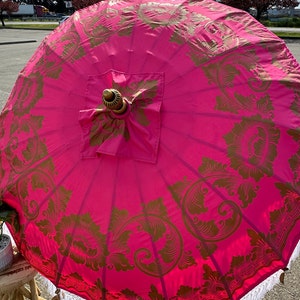 HOT PINK UMBRELLA, Umbrella Parasol, Wedding Umbrella, Asian Umbrella, Pink Garden Umbrella, Handpainted Umbrella, Premium Bali Umbrella