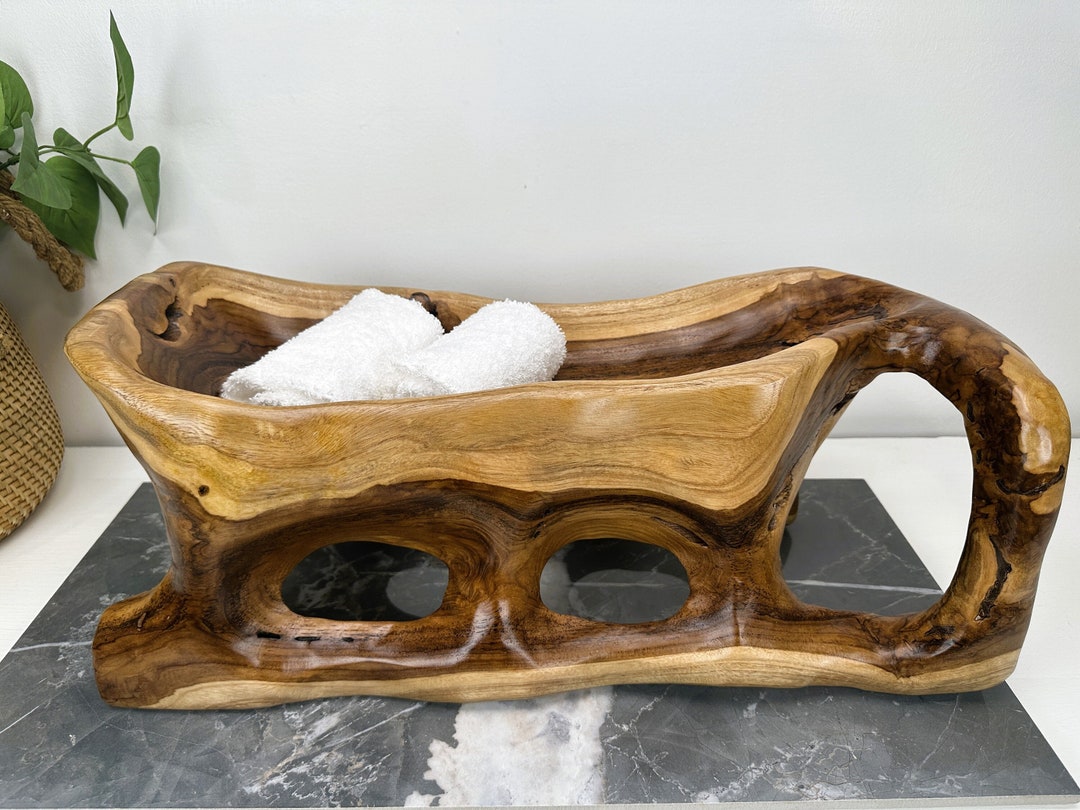 TEAK SPA CADDY, Wood Shower Caddy, Wooden Storage Vessel, Teak