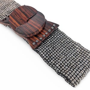 Y2K Vintage Handmade Wood Beaded Belt, Elastic Wood Buckle Vintage Belt Wooden Beaded Y2K Hippie Boho Tie Adjustable  main image 2