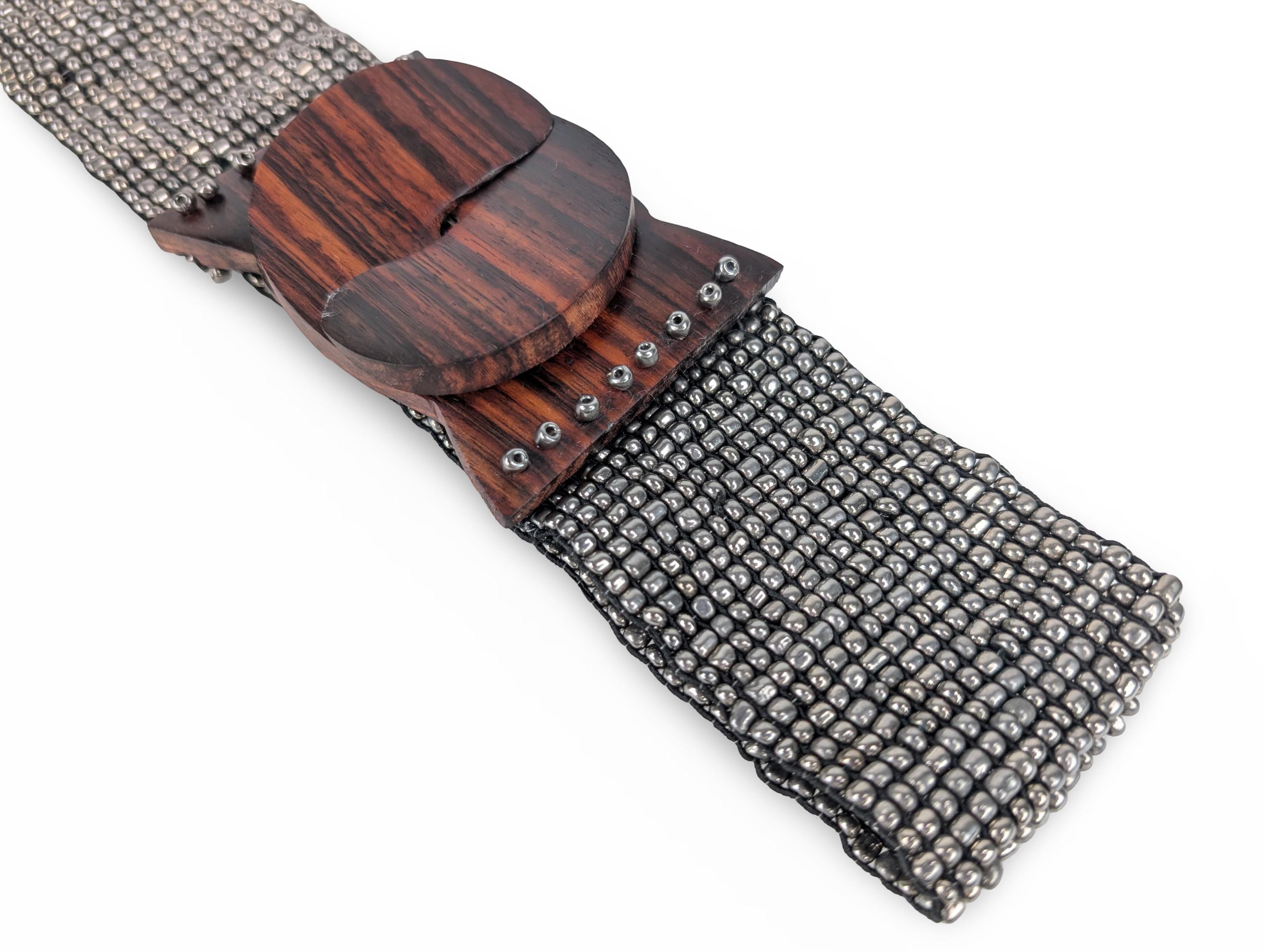 Bali vintage bamboo wrap beaded drop belt Bali Glass Bead Statement Belt with Wood Hook Buckle | Pink  main image 2
