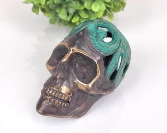 BRONZE SKULL TRINKET, Metal Skeleton Head, Bronze Skull Head, Bronze Human Skull, Decorative Skull Head, Skull Trinket Figurine, Metal Skull