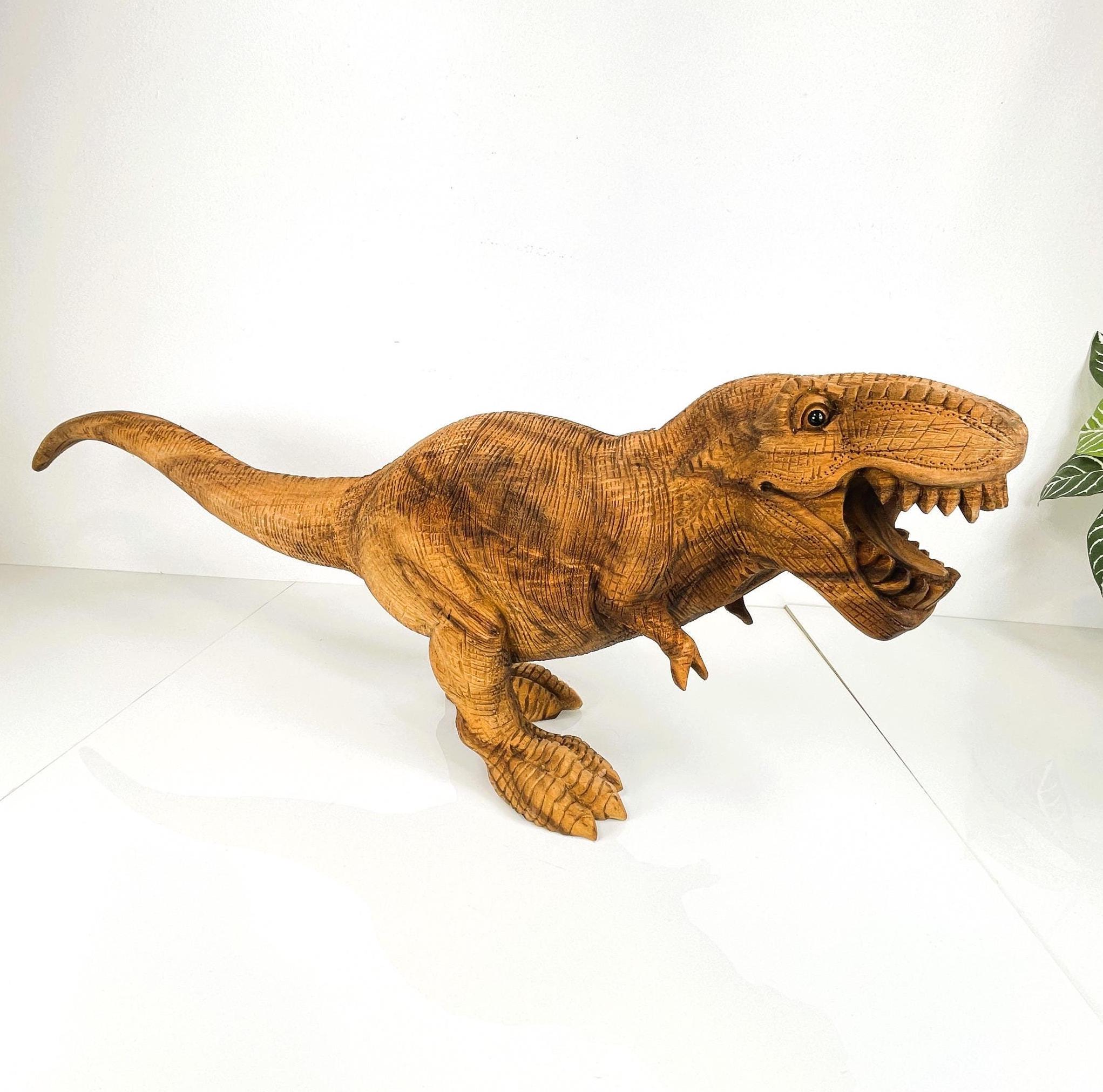 DINOSAUR ART SCULPTURE, T Rex Wood Carving, Wooden Trex Dinosaur, Dinosaur Home Decor, Wood Dino Trex, Carved Wood Dinosaur, Dino Statue