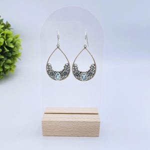INDONESIAN TOPAZ EARRINGS, Silver Blue Topaz Hoop Earrings, Silver Topaz Earrings, Sterling Silver Hoop Earrings, Sterling Silver Earrings