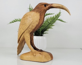 CARVED WOODEN BIRD, Bird Wood Sculpture, Handcarved Bird, Wooden Kiwi, Wood