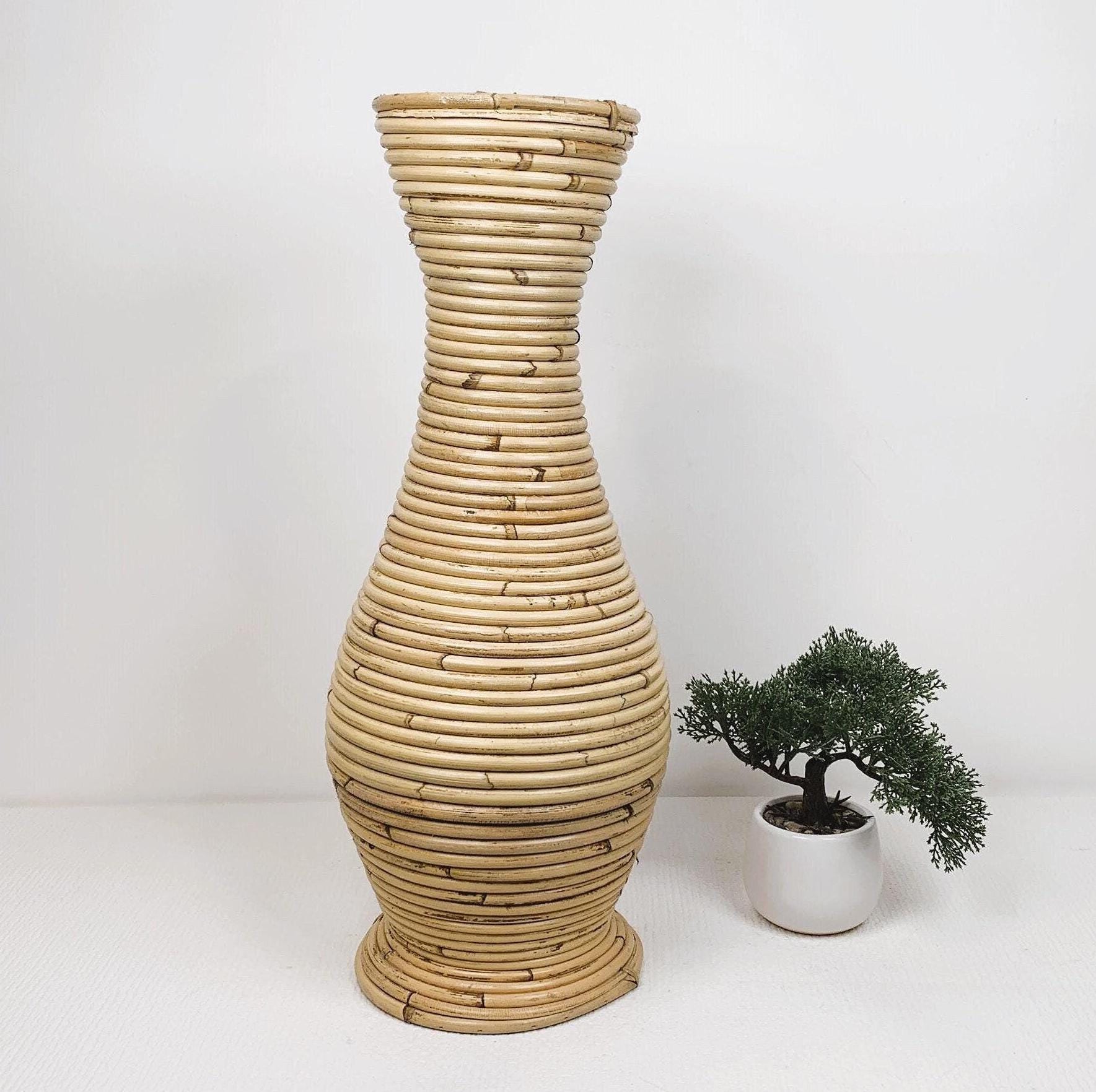 Rattan Floor Vase, Handcrafted Vase, Wicker Natural Wood Tall Floor