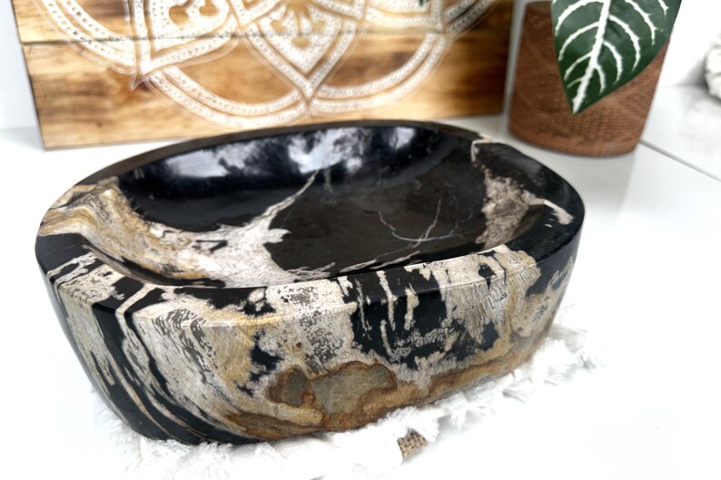 NATURAL SOAP DISH, Fossil Wood Slab, Petrified Wood Plate, Round Stone