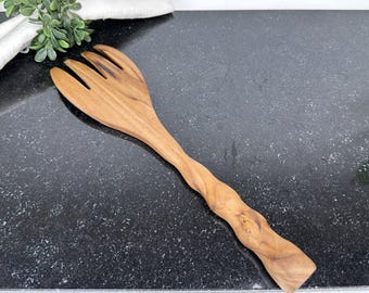 WOOD KITCHEN UTENSIL Set, Vintage Wooden Fork, Hand Carved Fork, Teak Wood Fork, Bali Kitchen Utensils, Carved Cooking Utensils, Rustic Fork
