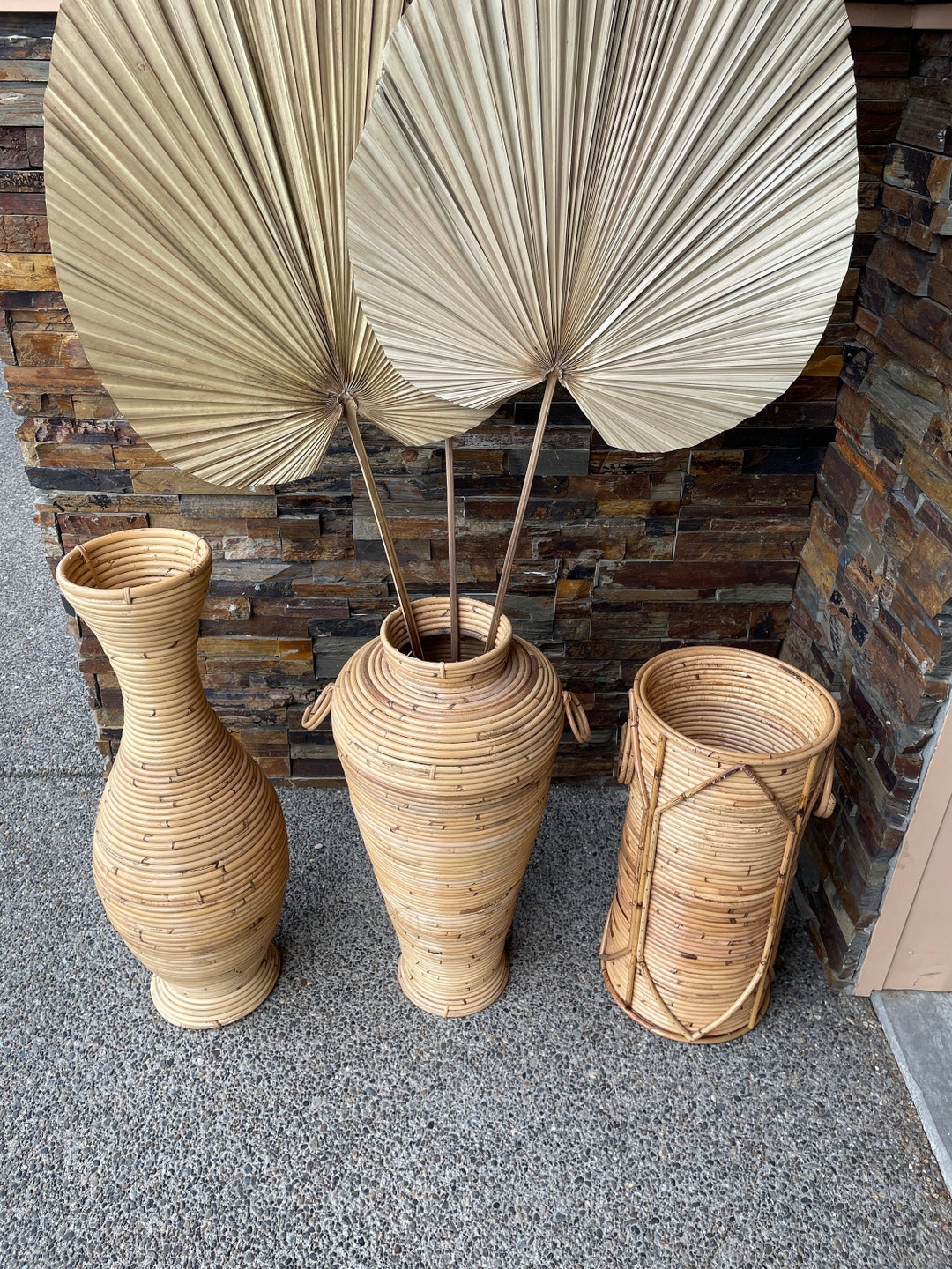 RATTAN FLOOR VASES, Bamboo Floor Vases, Tall Floor Vases, Wood Floor