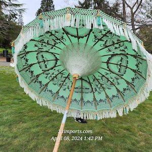 BALI UMBRELLA, Garden Parasol, Pool Umbrella, Boho Umbrella, Fringe Parasol Umbrella, Premium Balinese Tassel Parasol, Mint Wedding Umbrella