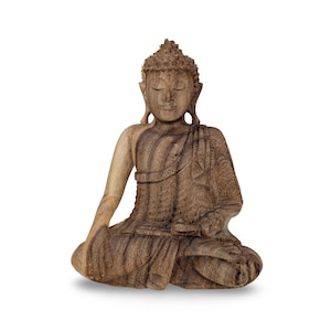 Hand Carved Teak Wood Buddha Statue: Sitting Zen Decor